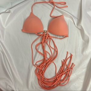 Shein Coral Pink Pearl Accent Bikini Top, size Medium